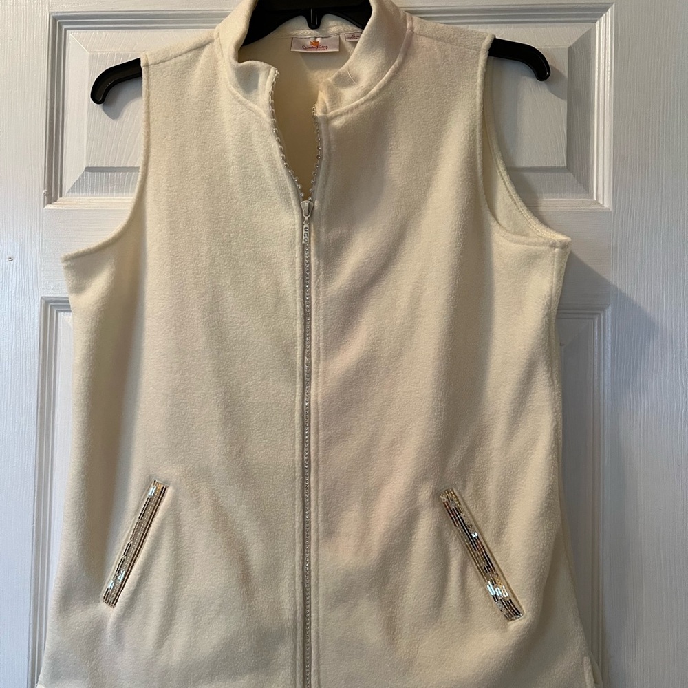 Quacker Factory Off White Vest with Rhinestones & Sequins - Size M